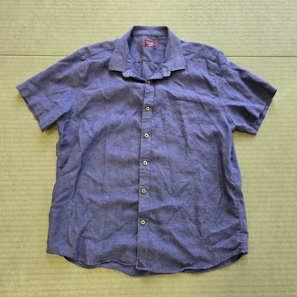 Untuckit Shirt Mens XXL Blue 100% Linen Short Sleeve Collared Button Up Casual